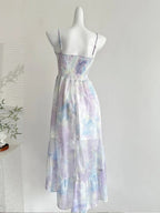 Sweet Purple And Blue Gradient A-Line Suspender Bow Chiffon Long Formal Prom Dresses