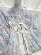 Sweet Purple And Blue Gradient A-Line Suspender Bow Chiffon Long Formal Prom Dresses