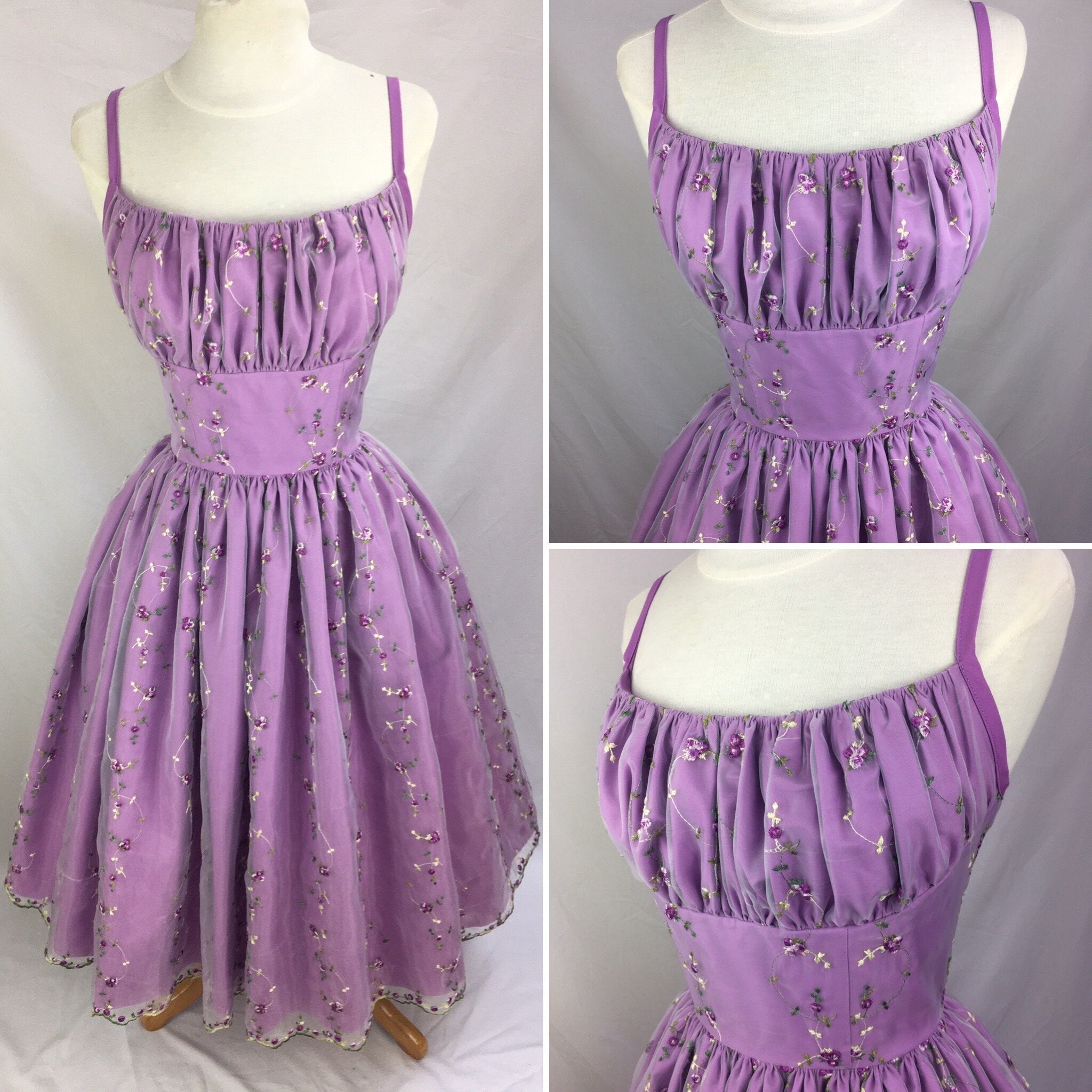 Sweet Purple Flower Embroidery Waist A-Line 16Th Birthday Homecoming Dresses