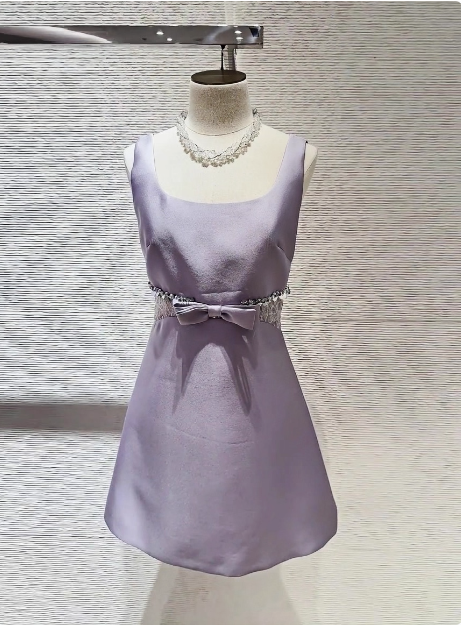 Sweet Purple Square Neck Bow Waist 17Th Birthday Homecoming Dresses