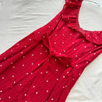 Sweet Red And White Polka Dot A-Line Ruffle Waist Long Formal Prom Dresses 17Th Birthday Dresses