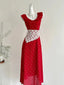 Sweet Red And White Polka Dot A-Line Ruffle Waist Long Formal Prom Dresses 17Th Birthday Dresses