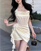 Sweet Satin Off-The-Shoulder Hip-Wrapped Herringbone 17Th Birthday Homecoming Dresses