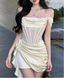 Sweet Satin Off-The-Shoulder Hip-Wrapped Herringbone 17Th Birthday Homecoming Dresses