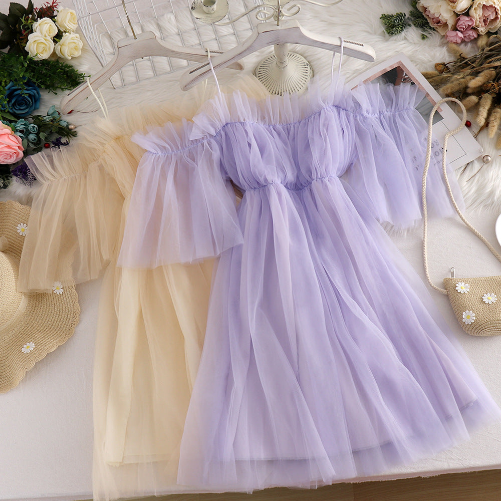 Sweet Spaghetti Strap Fairy Mid-Length Mesh Dress Main image