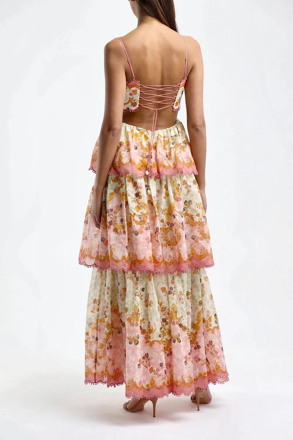 Sweet Straps Tiered A-Line Long Party Dresses