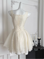 Sweet Suspender Square Neck Tie Mesh Puffy Birthday Skirt Homecoming Dresses