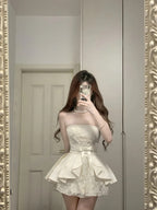 Sweet Tube Top Bow Lace Waist Mini 17Th Birthday Homecoming Dresses