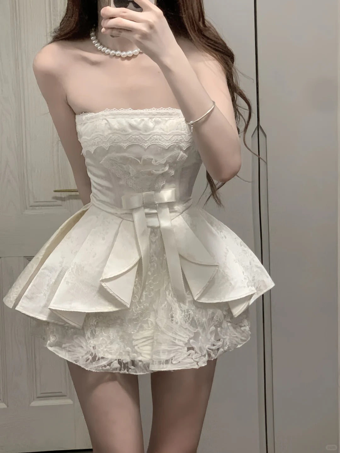 Sweet Tube Top Bow Lace Waist Mini 17Th Birthday Homecoming Dresses