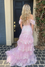 Sweet Tulle Formal Prom Dresses Ruffles Pleated Pink Birthday Outfit