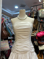 Sweet White A-Line Strapless Pleated Satin Formal Prom Dresses