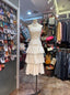 Sweet White A-Line Strapless Pleated Satin Formal Prom Dresses