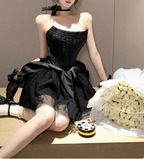Sweet White Herringbone Tube Top Puff Birthday Dresses Homecoming Dresses