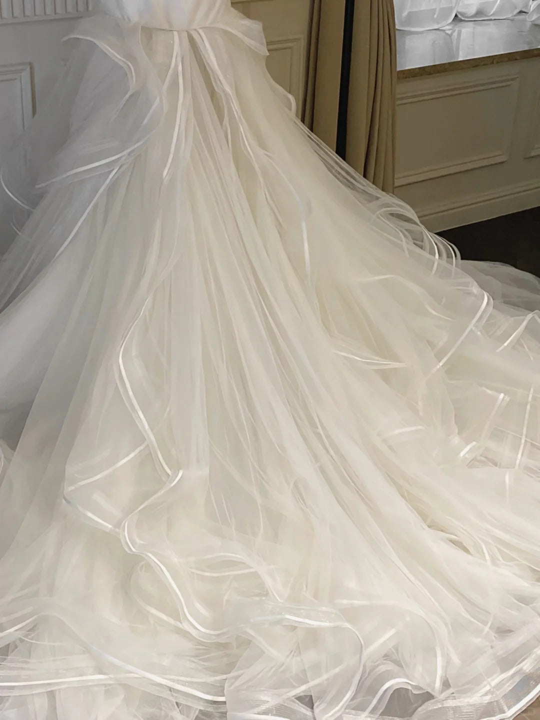 Sweet White Mermaid Bow Satin Tulle Wedding Dresses With Train