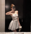 Sweet White Tube Top Bow Lace Satin Bud Birthday Short Skirt Homecoming Dresses