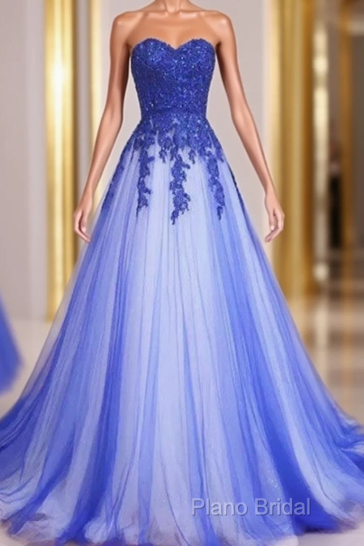 Sweetheart A-Line Lace Tulle Long Formal Prom Dresses, Formal Dresses Main image