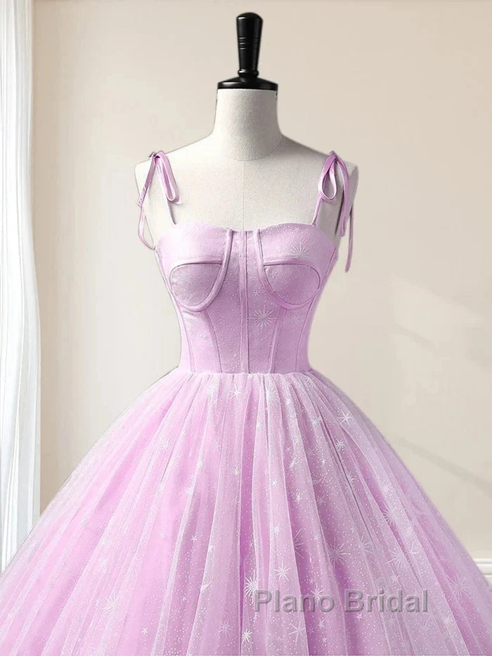Sweetheart A-Line Tulle Long Formal Prom Dresses Sleeveless Quinceanera Dresses