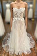 Sweetheart Appliques A-Line Long Wedding Dresses