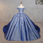 Sweetheart Ball Gown Off-the-shoulder Quinceanera Dresses with 3D Flower and Pearls
