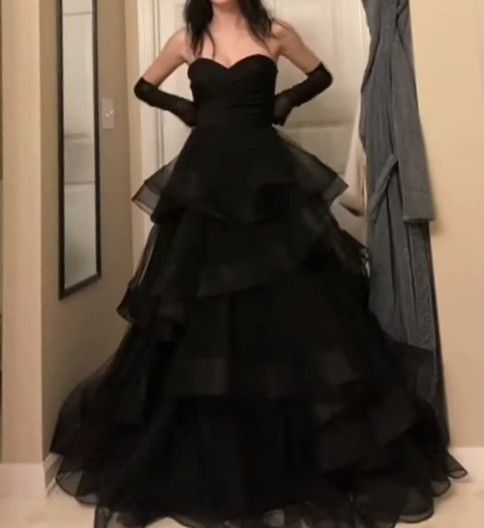 Sweetheart Black Rufflue Long Formal Prom Formal Evening Dresses