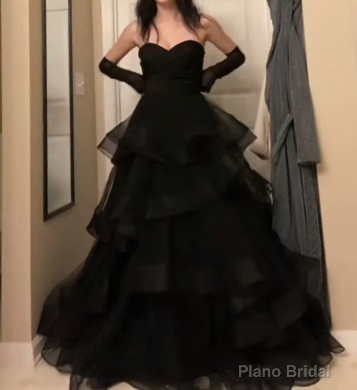Sweetheart Black Rufflue Long Prom Evening Dress