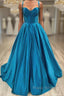 Sweetheart Blue Satin A Line Formal Prom Dresses