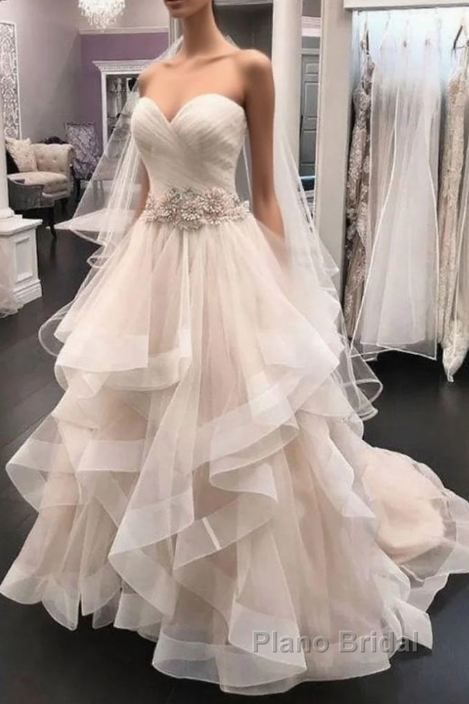 Sweetheart Champange Ruffless Ball Gown Princess Wedding Dress Main image