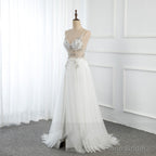 Sweetheart Crystal Prom Dresses Straps Spaghetti Tulle Evening Gown Split Side