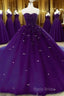 Sweetheart Crystals Formal Prom Dresses Ball Gown Beaded Purple Quinceanera Dresses