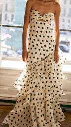 Sweetheart Dots Ruffle Chiffon Formal Prom Dresses,