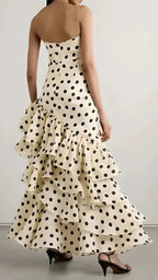 Sweetheart Dots Ruffle Chiffon Formal Prom Dresses,