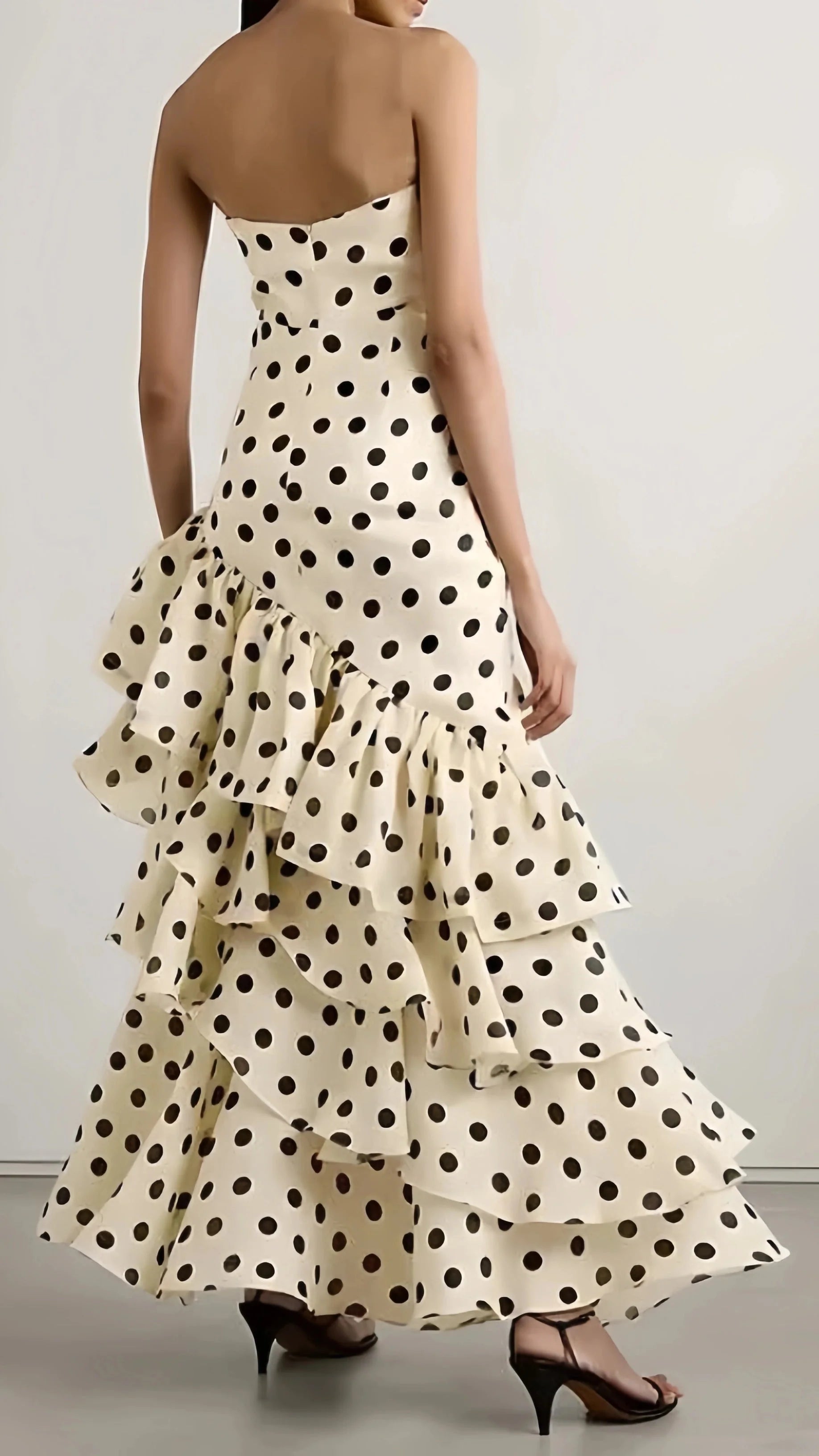 Sweetheart Dots Ruffle Chiffon Formal Prom Dresses,