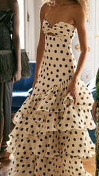 Sweetheart Dots Ruffle Chiffon Formal Prom Dresses,