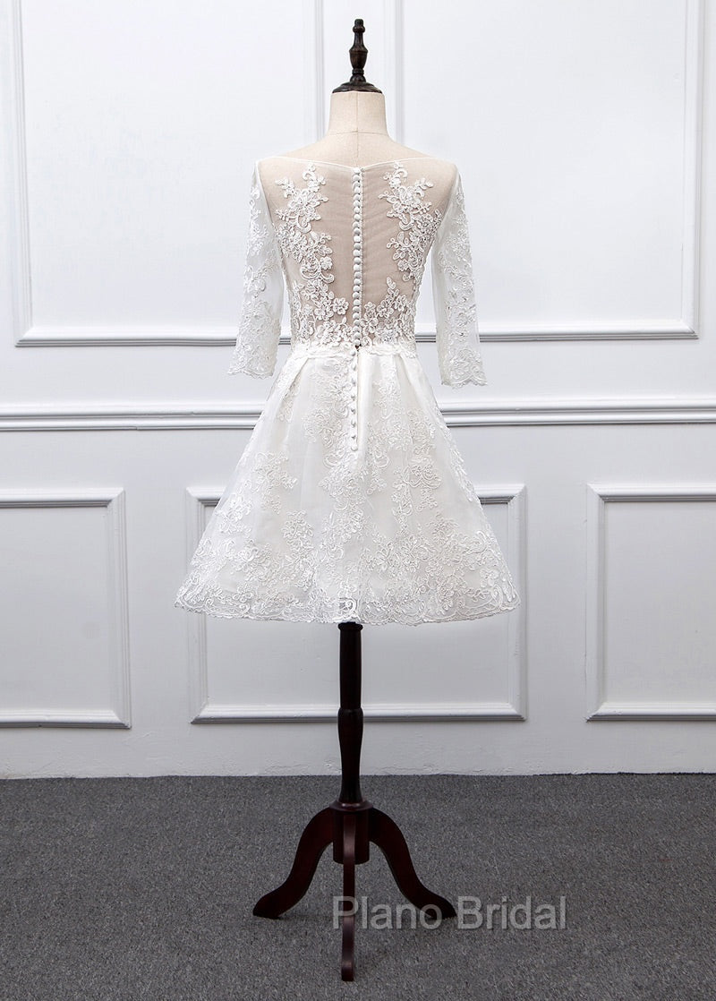 Sweetheart Lace Short Long Sleeves Wedding Dresses