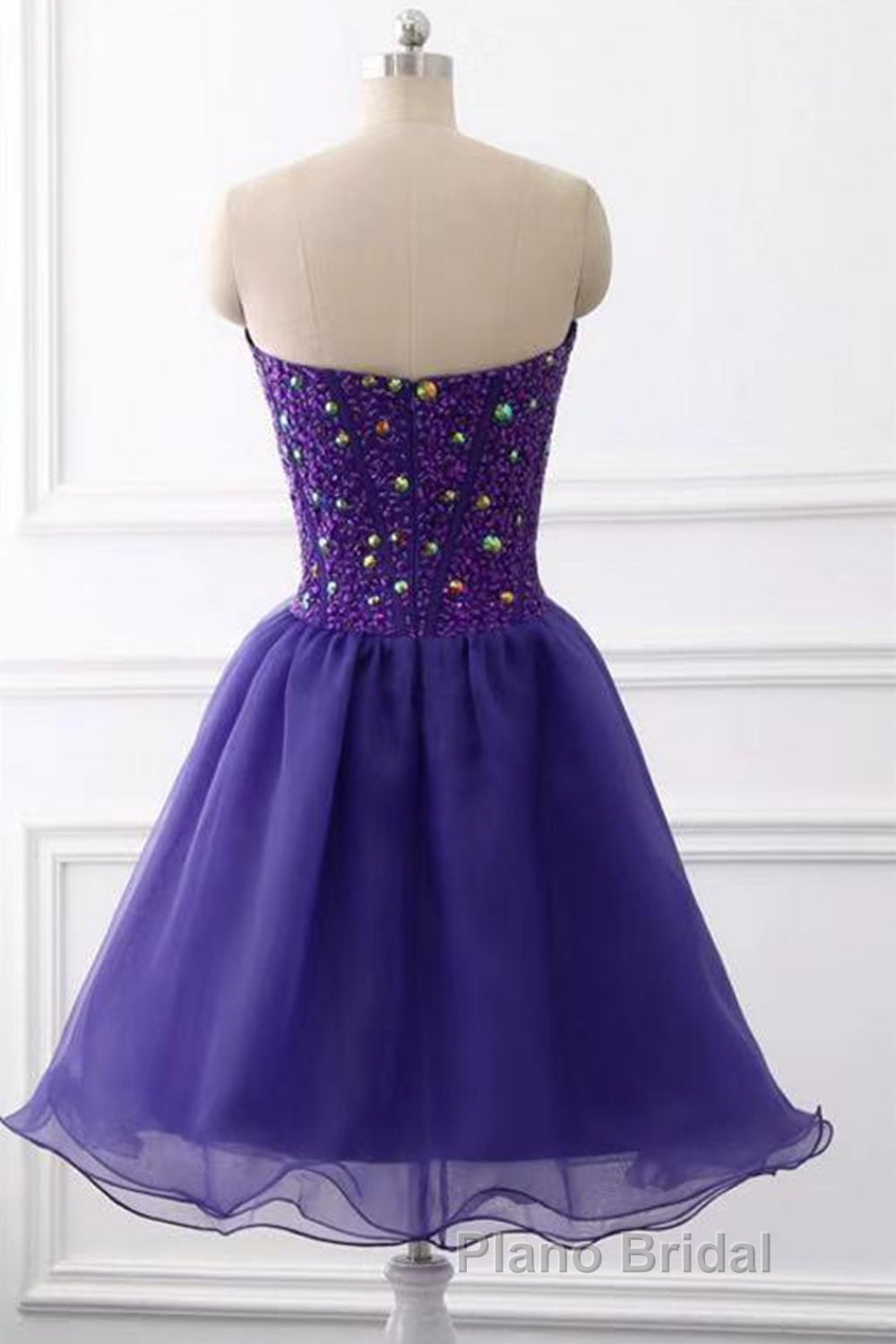 Sweetheart Neck Beaded Dark Purple Short Formal Prom Dress, Strapless Dark Purple Homecoming Dress, Dark Purple Beaded Formal Evening Dress Secondary image