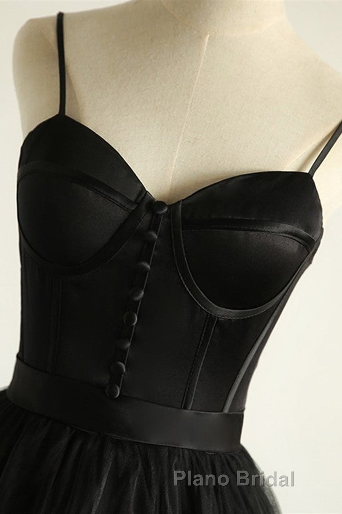 Sweetheart Neck Black Tulle Long Formal Prom Dress, Thin Straps Black Formal Evening Dress, Black Ball Gown