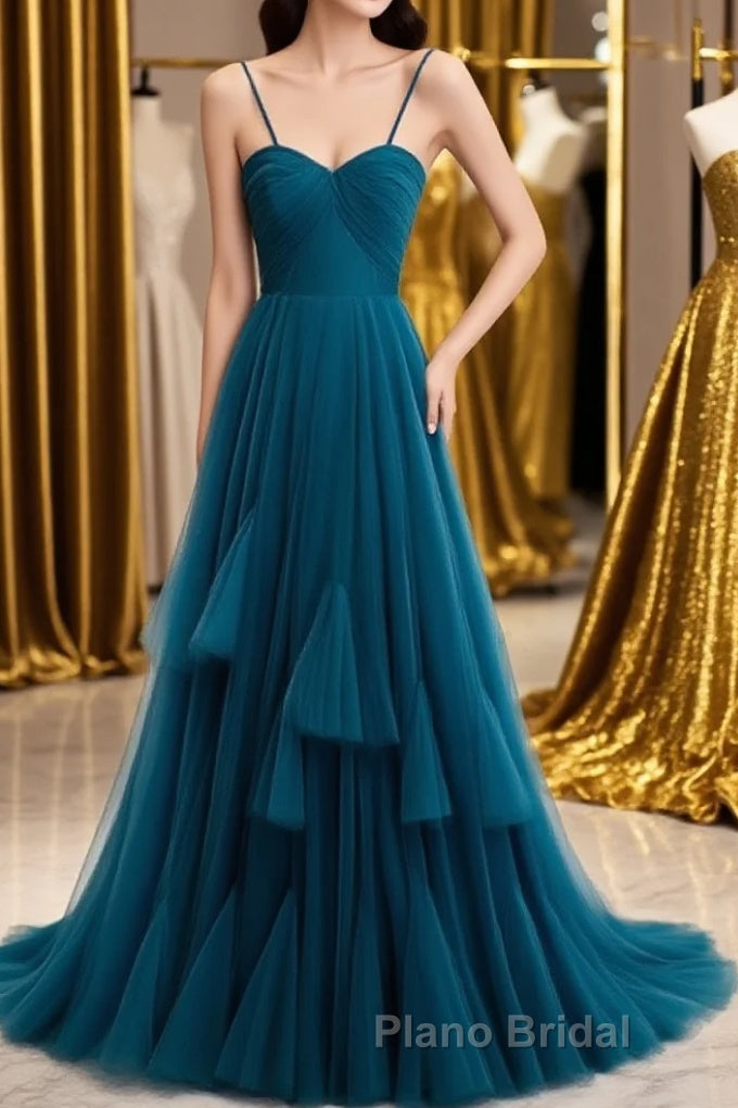 Sweetheart Neck Blue Long Formal Prom Dress, Long Blue Formal Graduation Evening Dress Main image