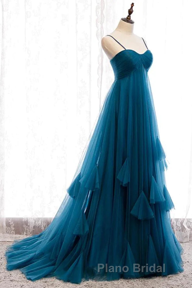 Sweetheart Neck Blue Long Formal Prom Dress, Long Blue Formal Graduation Evening Dress