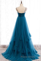 Sweetheart Neck Blue Long Formal Prom Dress, Long Blue Formal Graduation Evening Dress