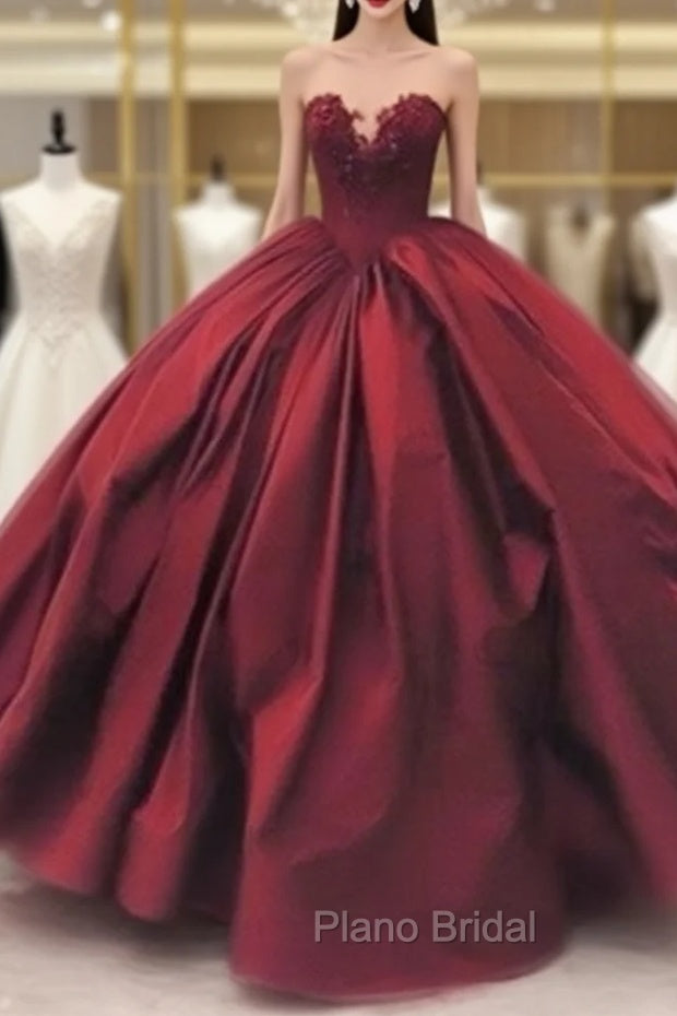 Sweetheart Neck Burgundy Long Formal Prom Gown, Burgundy Evening Gown