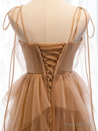 Sweetheart Neck Floor Length Champagne Lace Prom Dresses, Champagne Lace Formal Dresses