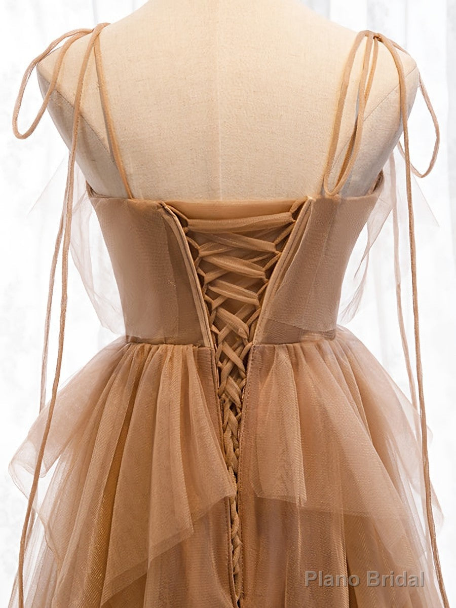 Sweetheart Neck Floor Length Champagne Lace Prom Dresses, Champagne Lace Formal Dresses