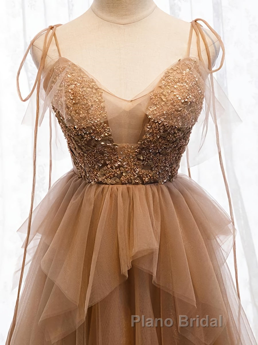 Sweetheart Neck Floor Length Champagne Lace Formal Prom Dresses, Long Champagne Lace Formal Evening Dresses