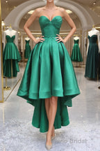Sweetheart Neck Green High Low Formal Prom Dresses, Green High Low Graduation Homecoming Dresses