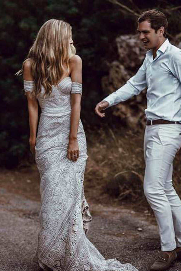 Sweetheart Neck Lace Beach Ivory Rustic Boho Wedding Dresses Secondary image