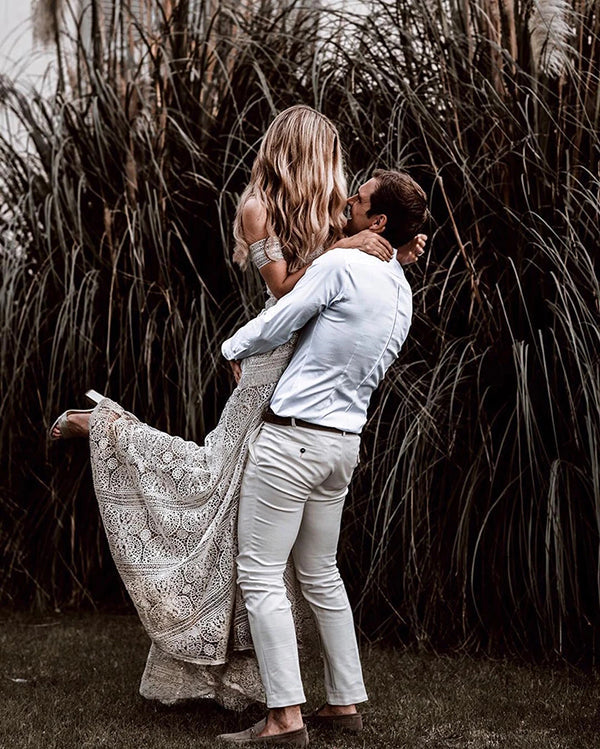 Sweetheart Neck Lace Beach Ivory Rustic Boho Wedding Dresses
