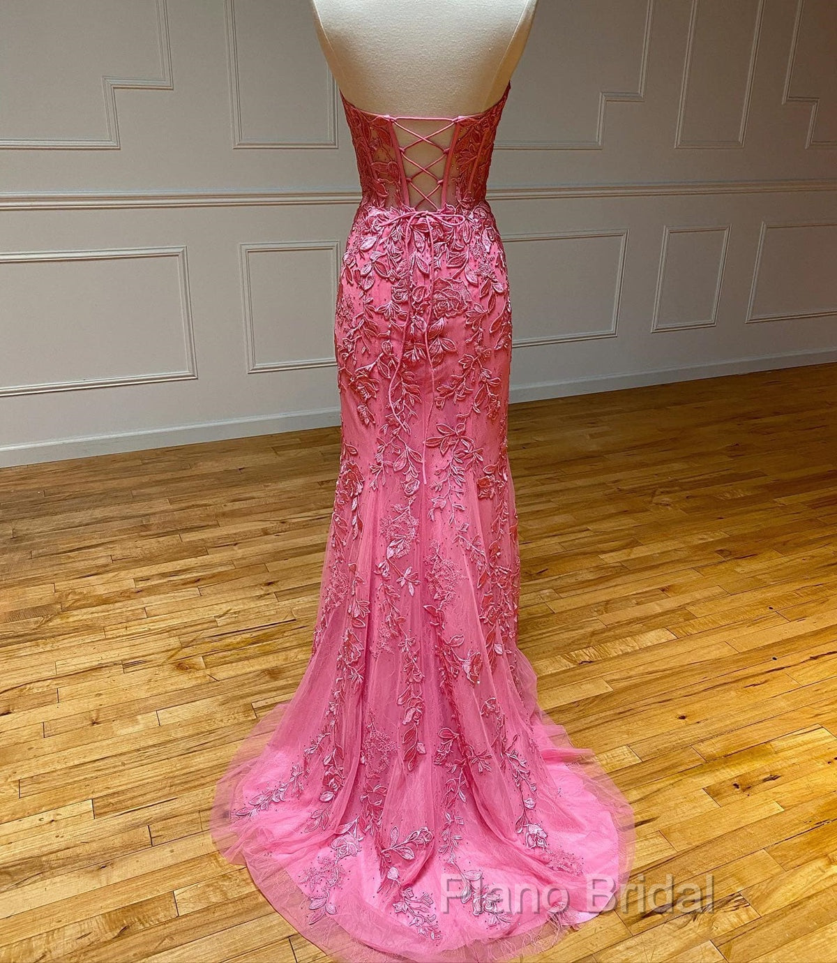 Sweetheart Neck Pink Mermaid Lace Formal Prom Dresses, Pink Mermaid Lace Formal Graduation Dresses Secondary image
