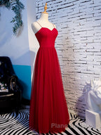 Sweetheart Neck Red Long Formal Prom Dresses, Red Long Formal Evening Dresses