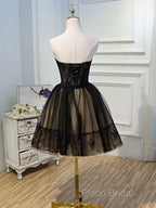 Sweetheart Neck Short Black Lace Formal Prom Dresses, Short Black Lace Graduation Homecoming Dresses