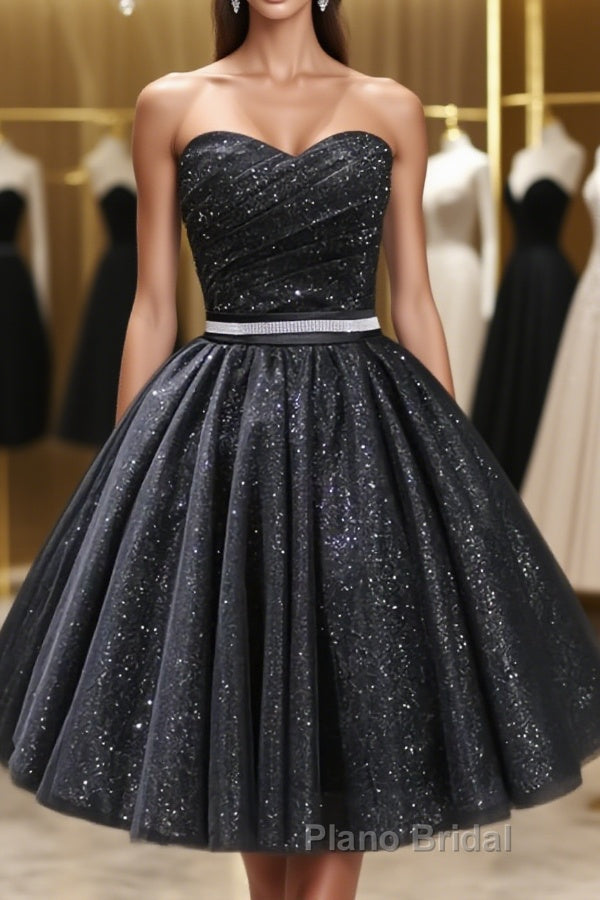 Sweetheart Neck Short Black Formal Prom Dresses, Little Black Formal Evening Graduation Dresses